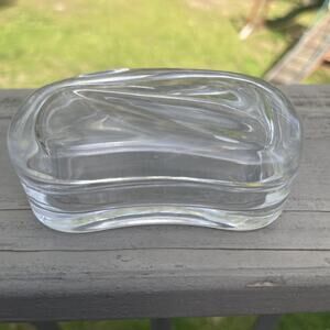 Tiffany & Co Crystal Trinket Box Wavy Kidney Shaped Keepsake Signed Vintage